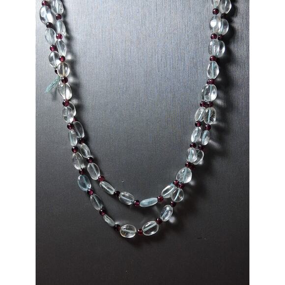 Goshenite & Almandine Garnet Bead Necklace. 30" - Picture 1 of 5